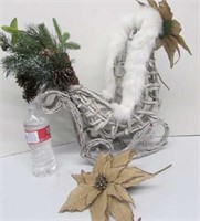 Wood Wicker Sleigh Decor with Flowers