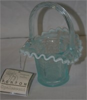 1980'S AQUA OPALESCENT FENTON GLASS BASKET