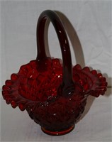 FENTON RED GLASS CRIMPED EDGE BASKET