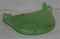 UNMARKED GREEN GLASS FISH HANDLE DISH