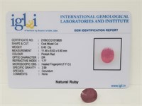 6.40 Cts Natural ruby. Oval shape. IGL&I certified