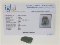 7.19 Cts Natural Emerald. Rough shape. IGL&I certi