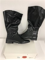New Black Wide Calf Leather boots
