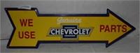 NOS TIN SINGLE-SIDED CHEVROLETY PARTS ARROW SIGN