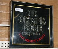 PLASTIC LIGHTED OLYMPIA GOLD LIGHT BEER SIGN