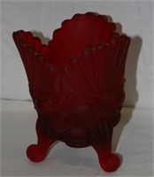 UNMARKED 3-FOOTED RED GLASS VASE