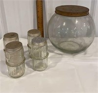 Hoosier sugar jar (with hairline crack) and salt
