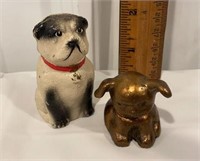 3 Heavy dog cast brass and iron paperweights
