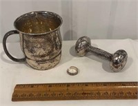3 piece sterling (?) Toe ring, baby mug and