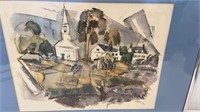 Signed abstract watercolor (print?) of village