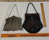 2 Retro Purses, one metal and one Beaded (missing