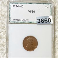 1914-D Lincoln Wheat Penny PCI - VF30