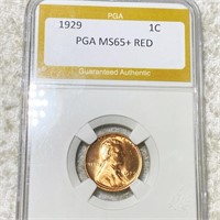 1929 Lincoln Wheat Penny PGA - MS65+ RED