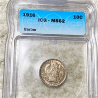 1916 Barber Silver Dime ICG - MS62