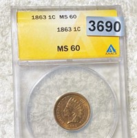 1863 Indian Head Penny ANACS - MS60