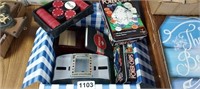 LOT FULL OF CARD SHUFFLER, CHIPS, ETC. LOT