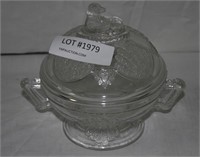 CLEAR GLASS LIDDED DOG CANDY DISH