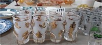 1960'S LIBBEY FROSTED GOLDEN LEAF GLASS SET W/CARR