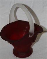 MOSSER GLASS FROSTED RED GLASS BASKET