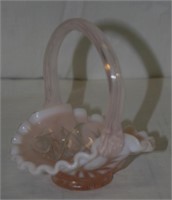 SMALL UNMARKED PINK & OPALESCENT GLASS BASKET