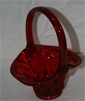 SMALL 1980'S FENTON RED GLASS BASKET