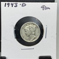 1943-D MERCURY SILVER DIME