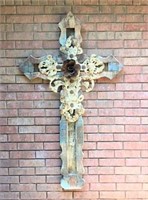 Shabby Painted Wood & Metal Wall Cross