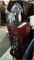 LEADED GLASS PEDESTAL - 29" WITH LAMP