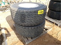 (2) 445/55 R22.5 tires with aluminum rims