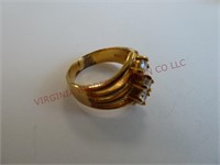 Goldtone Ring w Clear Insets ~ Marked 925