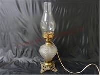 Victorian Era Satin Drape Converted Oil Lamp