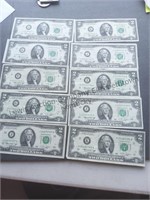 10 crisp $2 bills from 1976