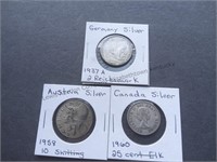 3 foreign silver coins