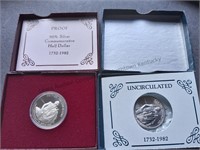 2 George Washington silver half dollars