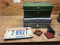 Box lot- two metal boxes,6 Montana license plates
