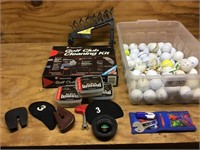 Box lot golf club cleaning kit, iron stacker,