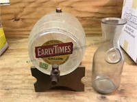 Glass jar and early times glass gallon keg