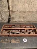 Lot: Drill Bits & More in Wooden Tool Box