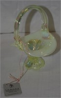 FENTON OPALESCENT GREEN VASELINE GLASS BASKET