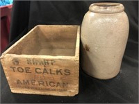 Wooden Chalk Box and Storage Crock