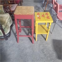 2- Stools - 1-Coth Covered Seat - 1- Painted
