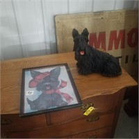 Framed Dog Picture with Scotty Dog Figurine