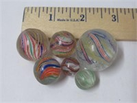 6 German Swirl Marbles. Some Chips
