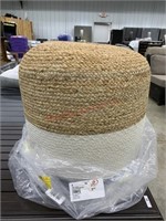 Woven ottoman taken out of plastic for photos