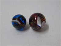 2 Hand Blown Colorful Marbles 7/8" & 3/4"