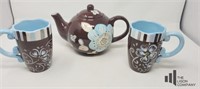 Blue and Brown Teapot and Mug by Pier 1