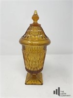 Indiana Amber Glass Mount Vernon Pedestal Lidded