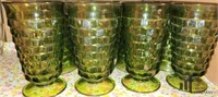 Set of 12 Vintage Green Glass Beverage Glasses