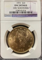 1894 Coronet Liberty Head $20 Gold Double Eagle Co