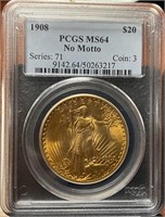 1908 Saint-Gaudens “No Motto” $20 Gold Double Eagl